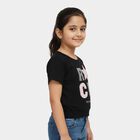 Girls' Black Cotton Round Neck Graphic T-Shirt, Black, small