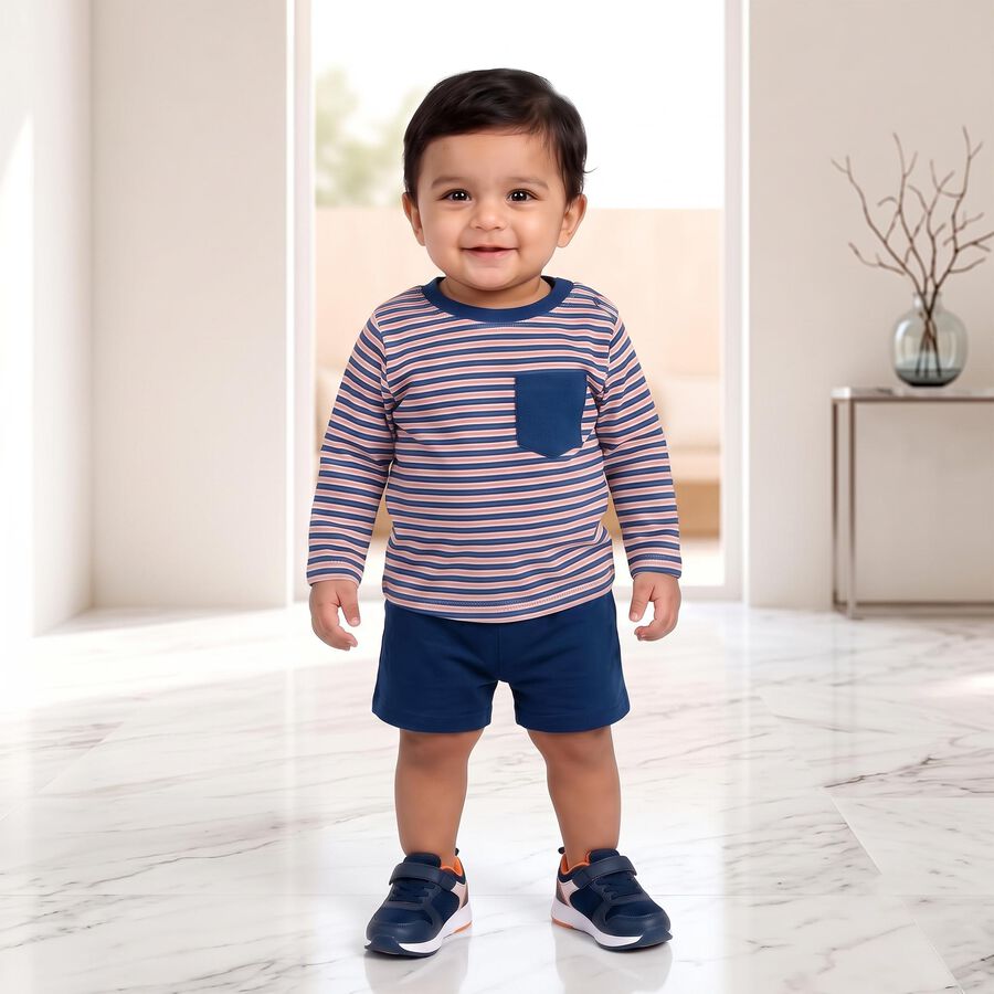 Infants Navy Blue Cotton Round Neck Regular T-Shirt, नेवी ब्लू, large