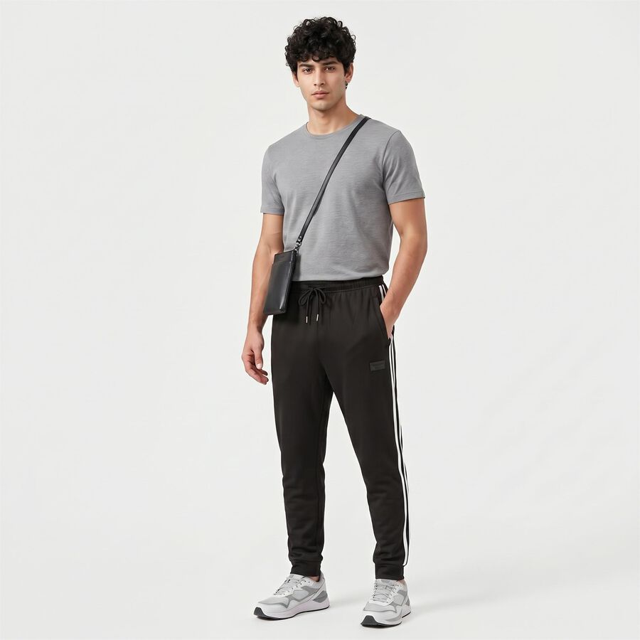 Men's Black Jogger Fit Side-Striped Track Pants, Black, large