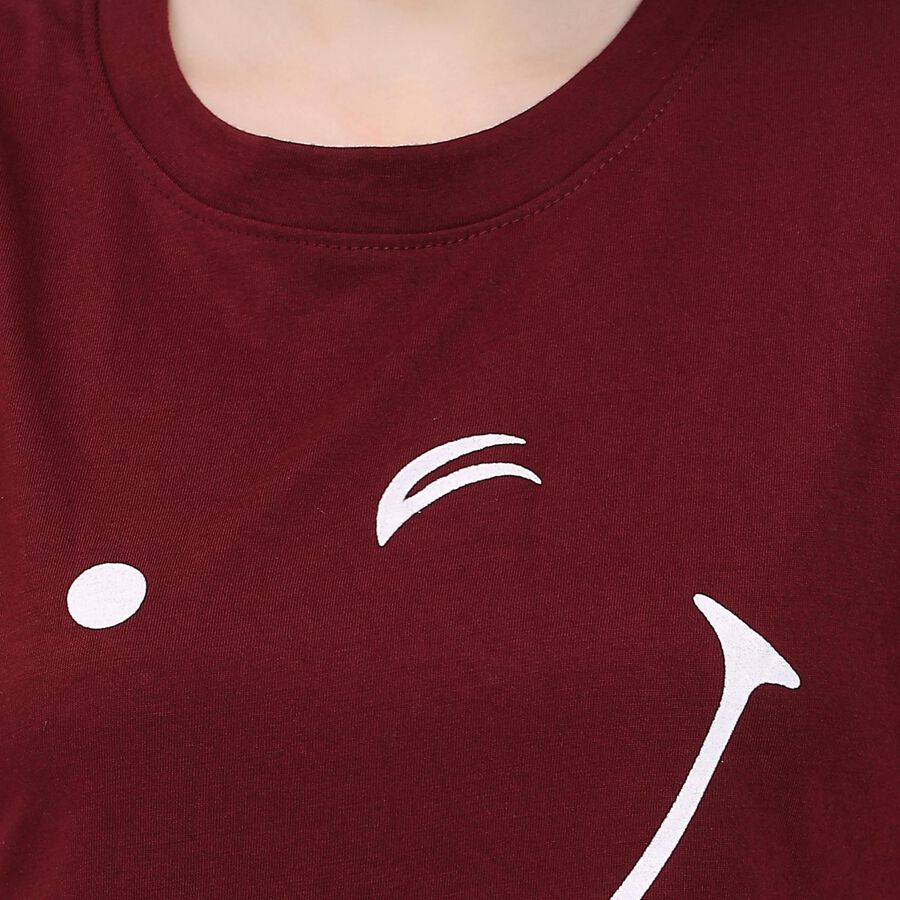 Ladies' Round Neck T-Shirt , वाइन, large