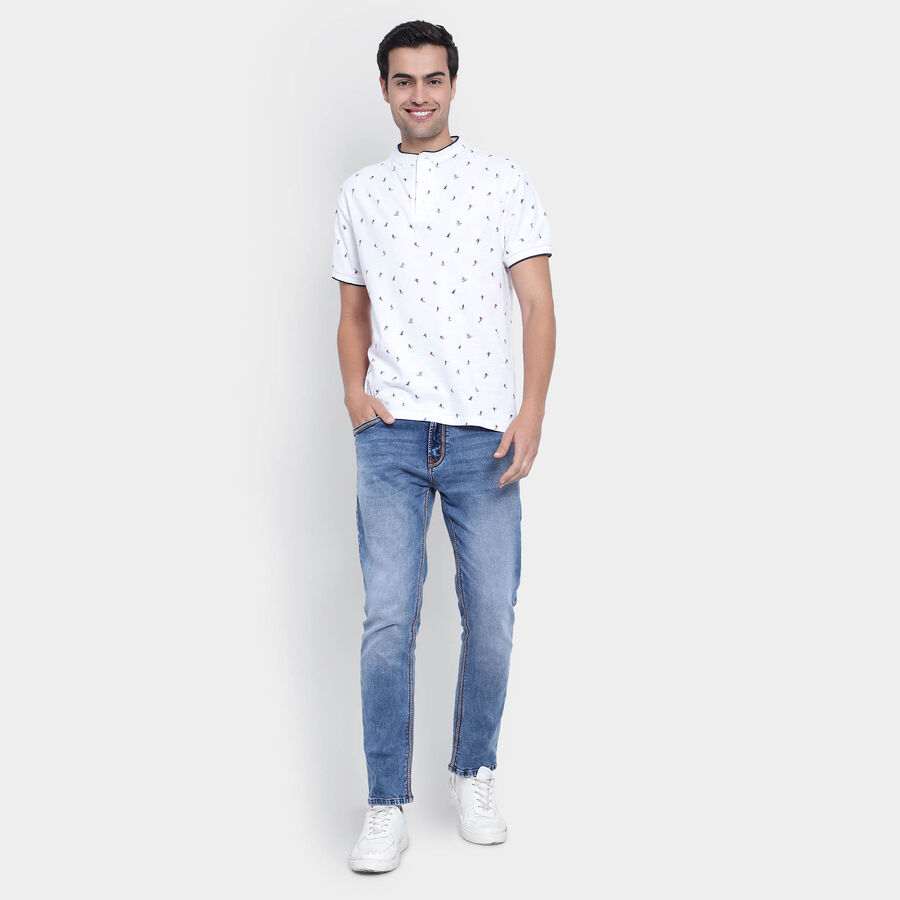 Cotton Printed Henley T-Shirt, White, large image number null