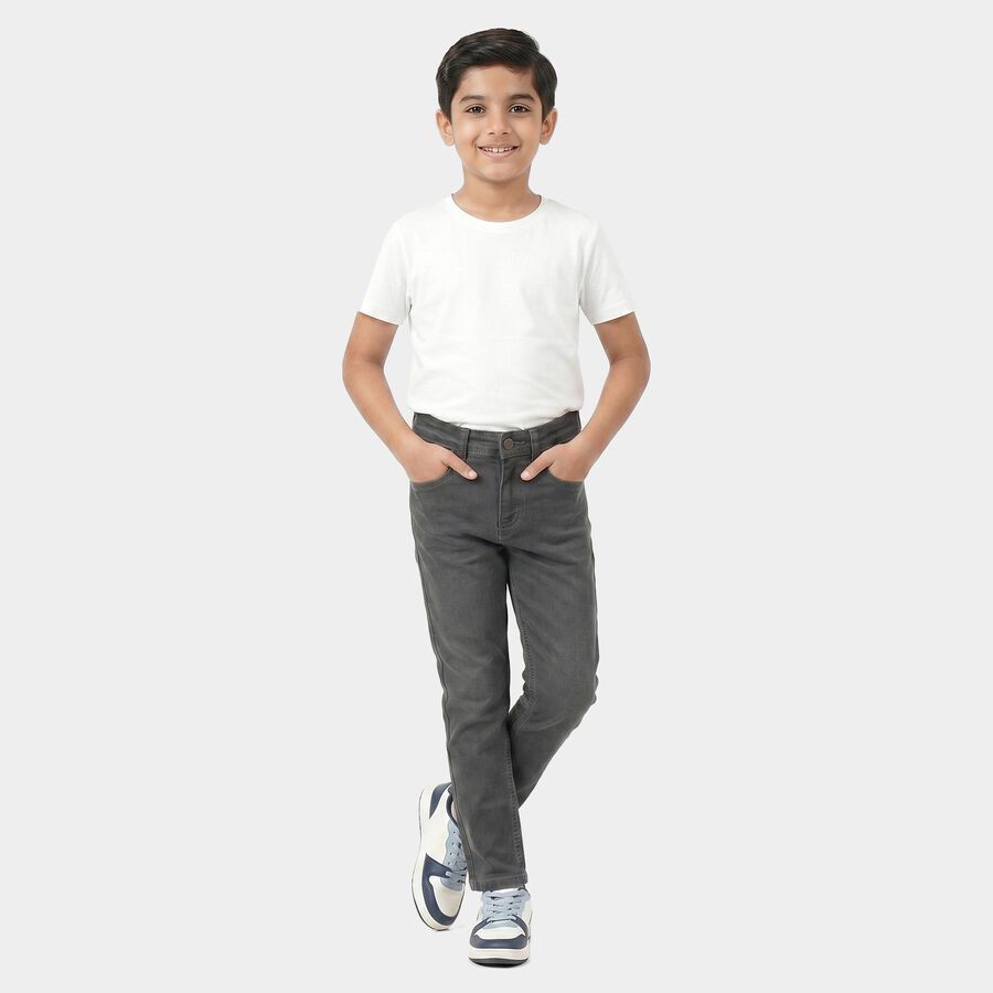 Boys' Dark Grey Slim Fit Washed Jeans, गहरा ग्रे, large