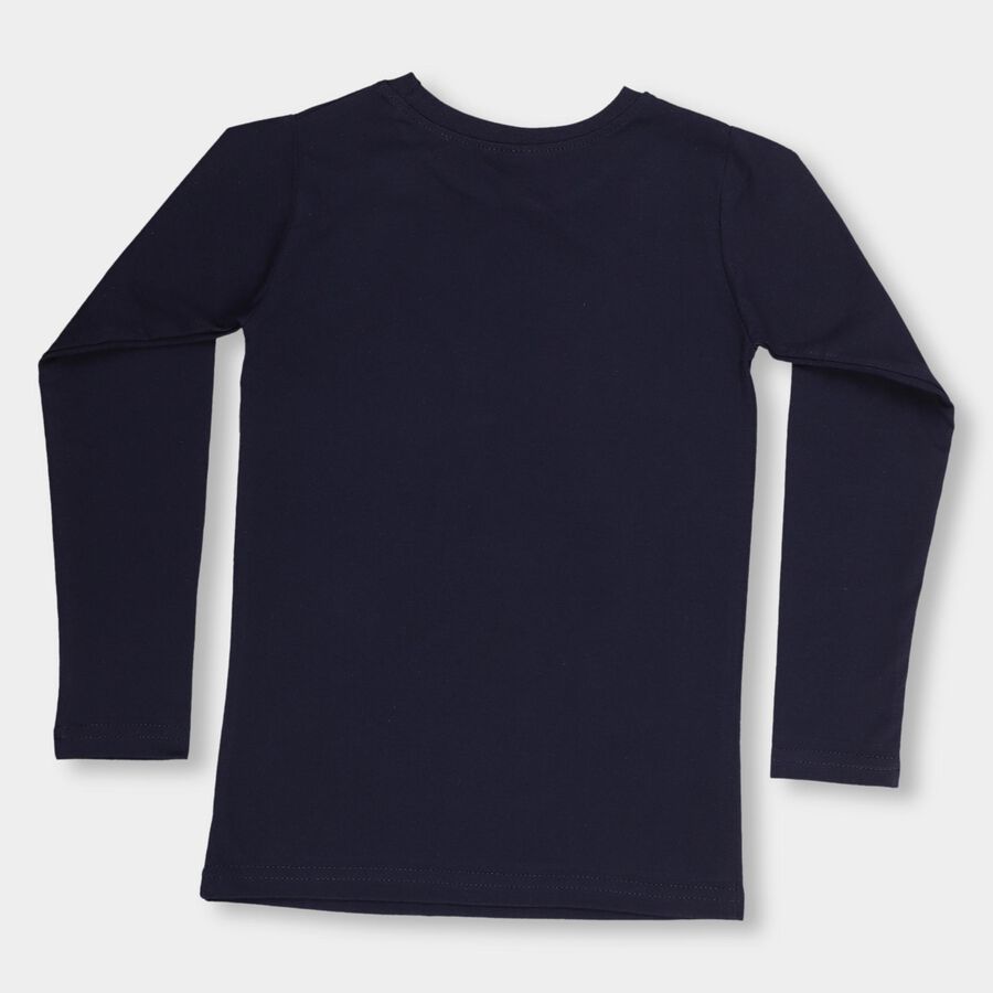 Boys' Deep Midnight Navy Blue Round Neck Casual T-Shirt, Navy Blue, large image number null