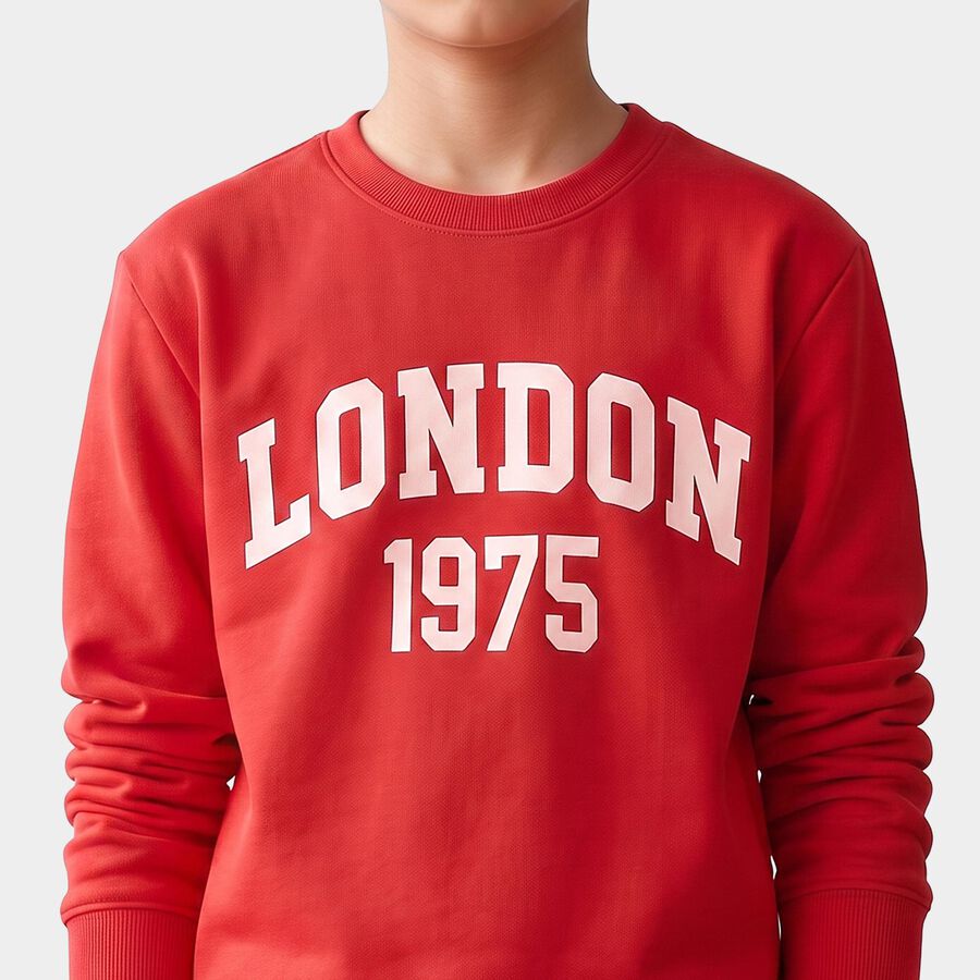 Boys' Red Crew Neck Pullover Sweatshirt, Red, large