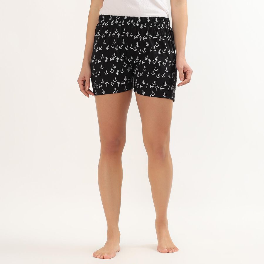 Women's Light Gray Regular Fit Drawstring Jersey Shorts, काला, large