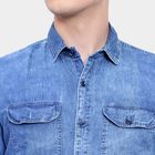100% Cotton Solid Casual Shirt, Mid Blue, small image number null