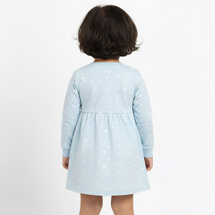 Girls' Light Sky Blue Polka Dot Long Sleeve Frock, Light Blue, large image number null