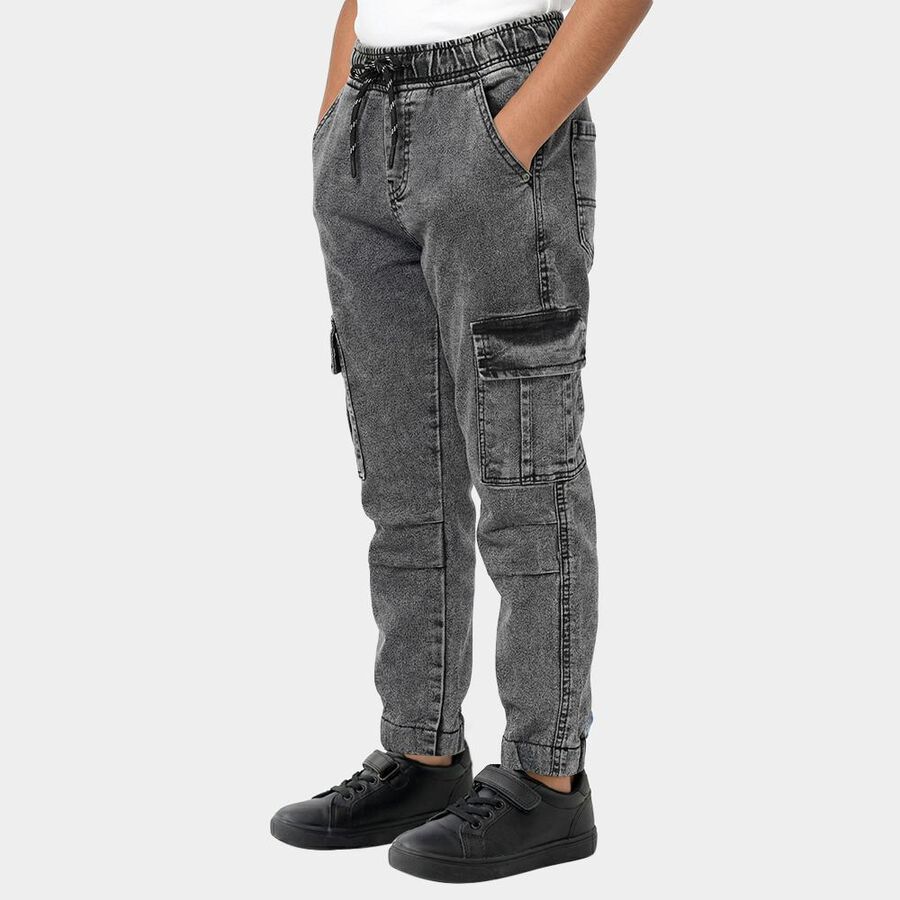 Boys Washed Black Cargo Jogger Jeans, Black, large image number null