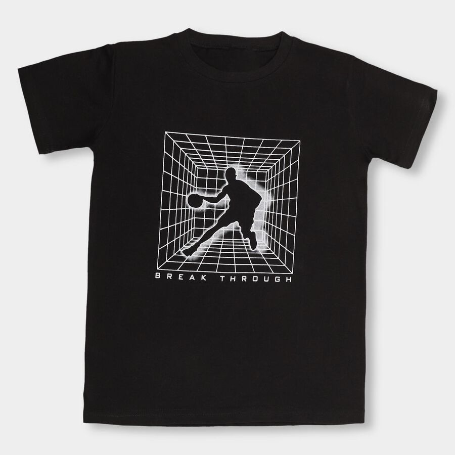 Boys' Half Sleeves T-Shirt, काला, large image number null