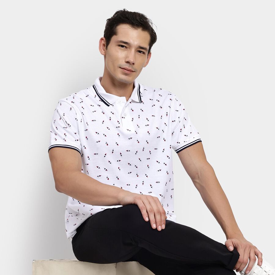 Men's 100% Cotton Collared Half Sleeves T-Shirt, White, large image number null