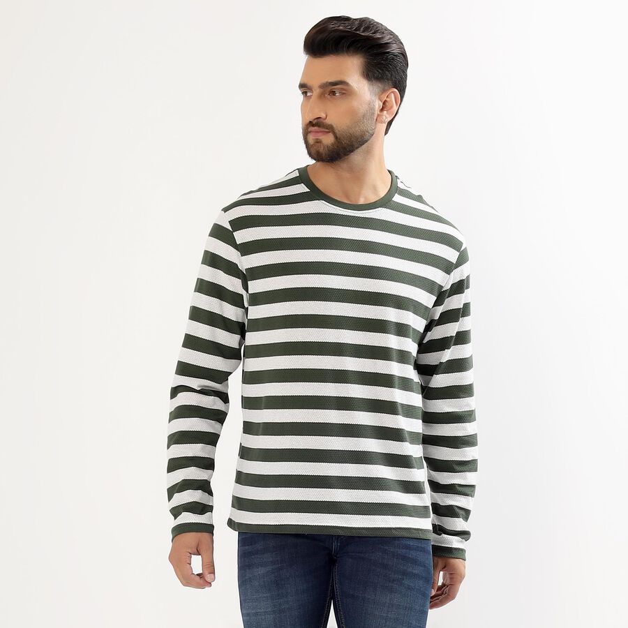 Men's Muted Sage Green Round Neck Casual T-Shirt, हल्का हरा, large image number null