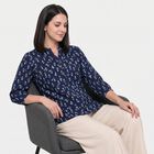 Women's Navy Blue Mandarin Collar Floral Printed Straight Kurti, गहरा नीला, small