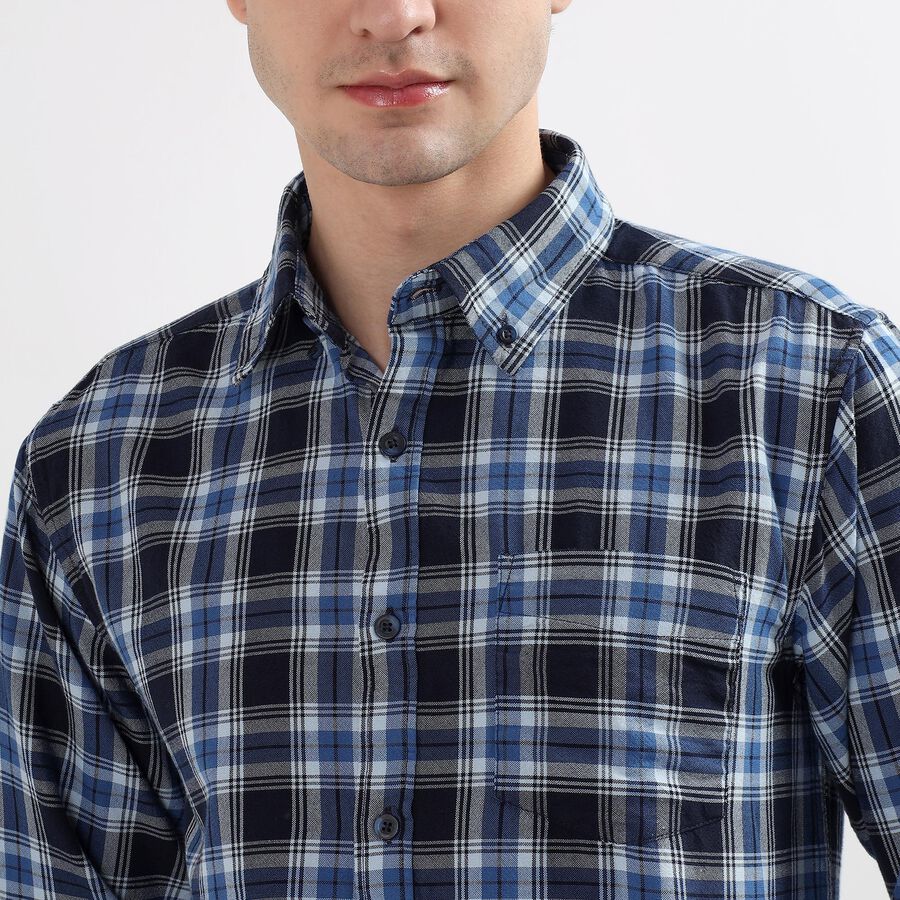 Men's 100% Cotton Regular Collar Casual Shirt, Dark Blue, large image number null