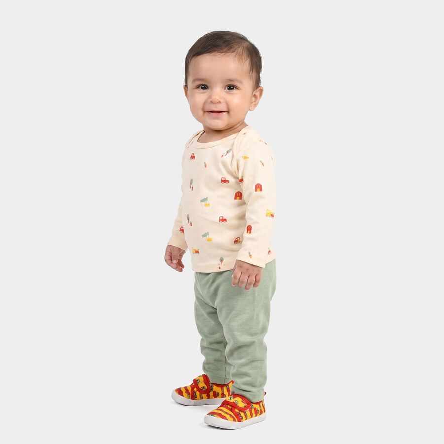 Infants' Light Green Cotton Round Neck Printed Baba Suit, Light Green, large