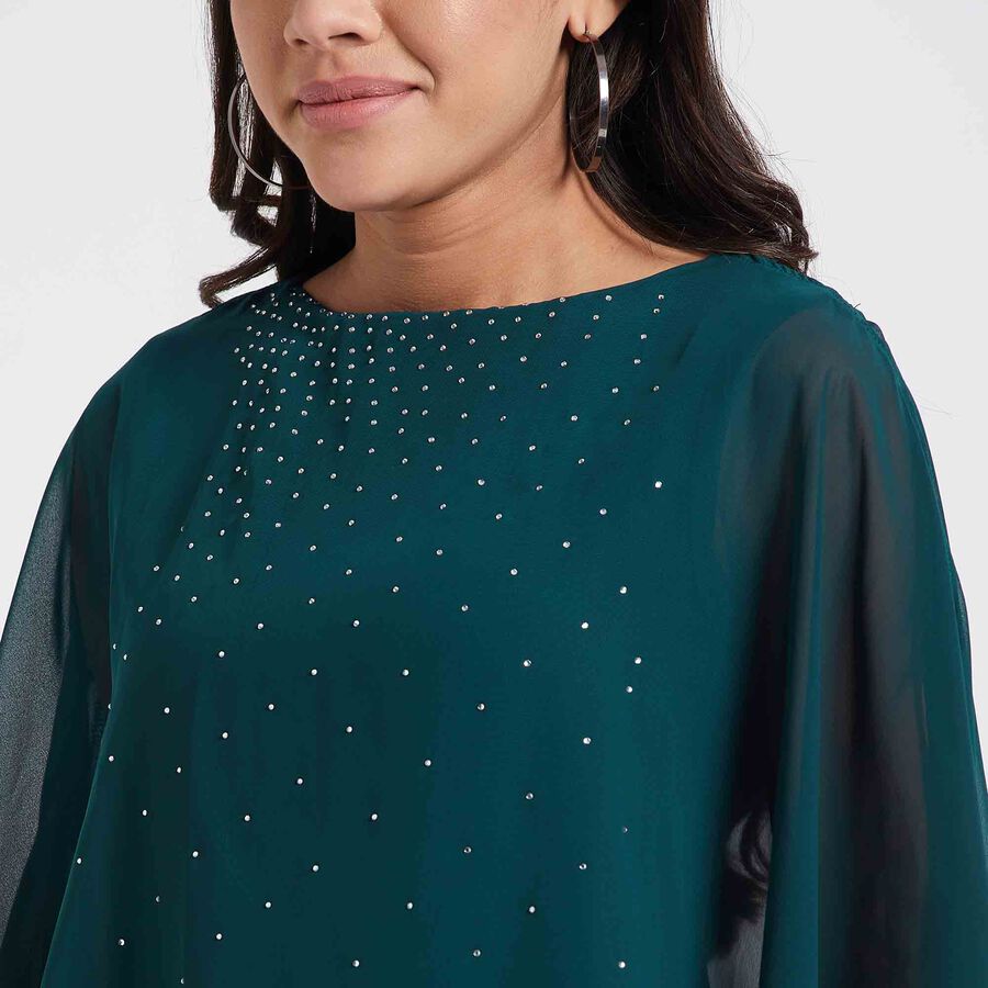 Embellished 3/4th Sleeve Top, Dark Green, large image number null