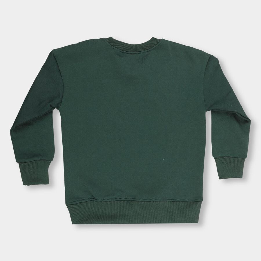 Boys Dark Green Crew Neck Printed Sweatshirt, Dark Green, large image number null