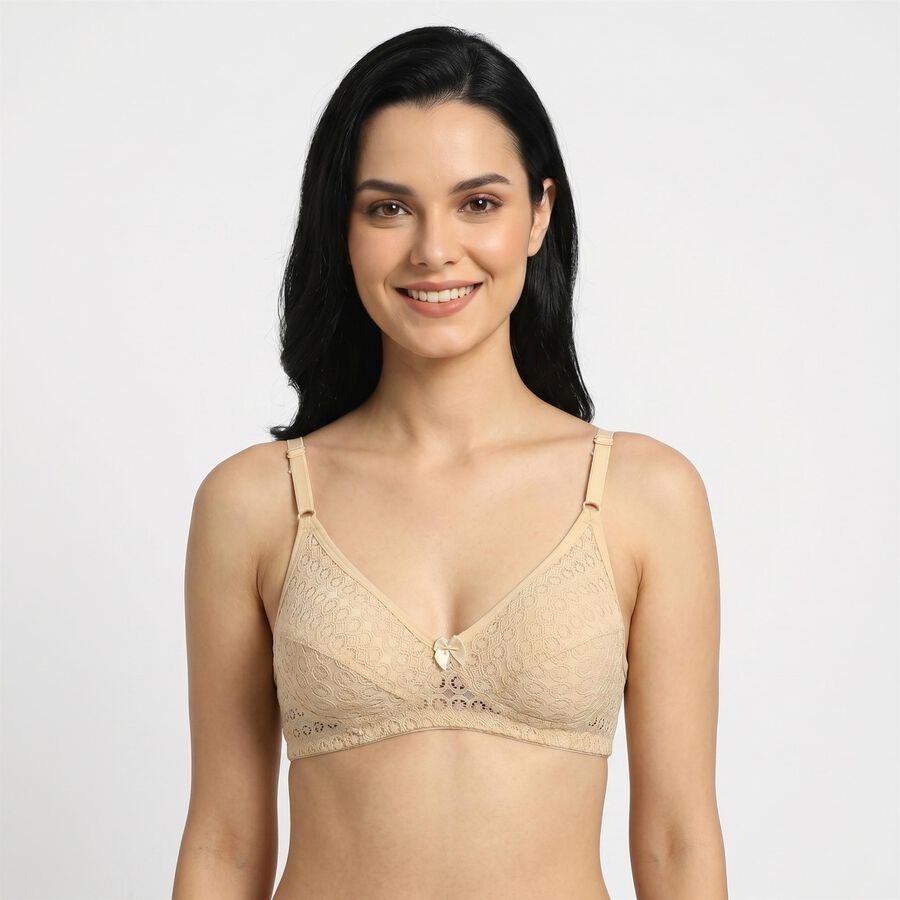 Women's Beige V-Neck Bralette Bra, गहरा पीला, large