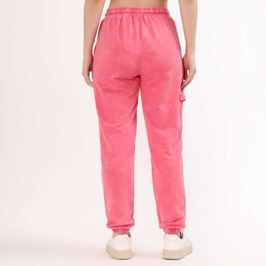Women's Washed Pink Relaxed Fit Cargo Jogger Track Pants, Pink, large image number null