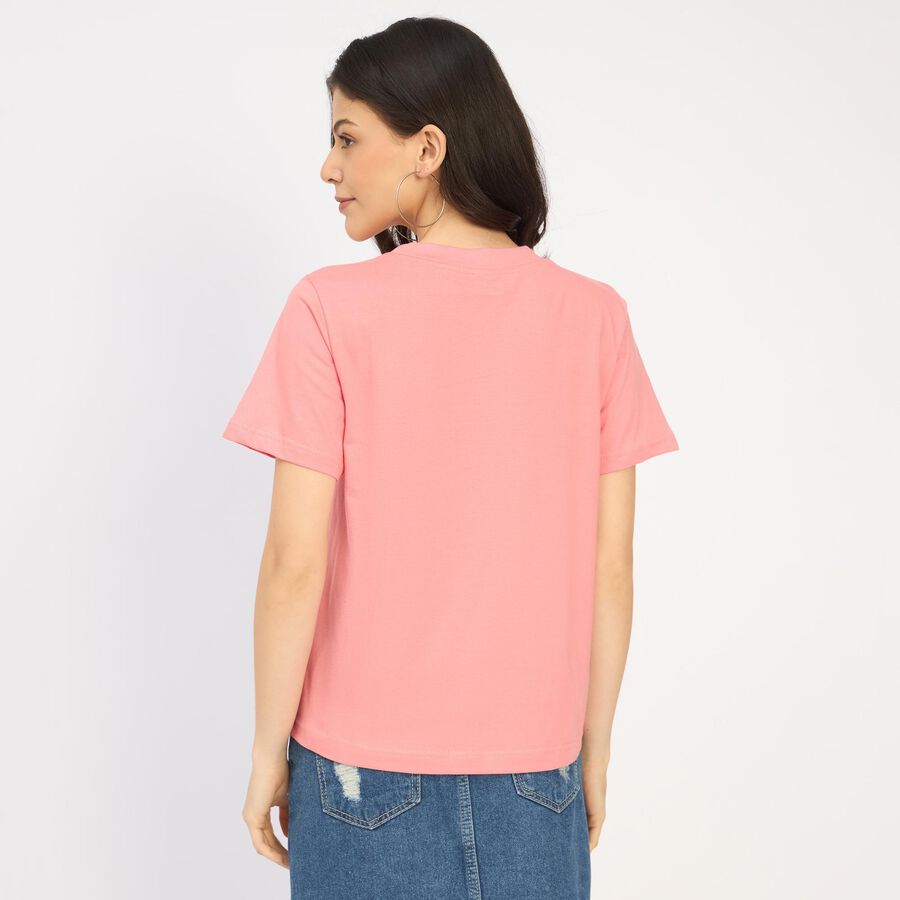 Ladies' 100% Cotton Round Neck T-Shirt, Pink, large