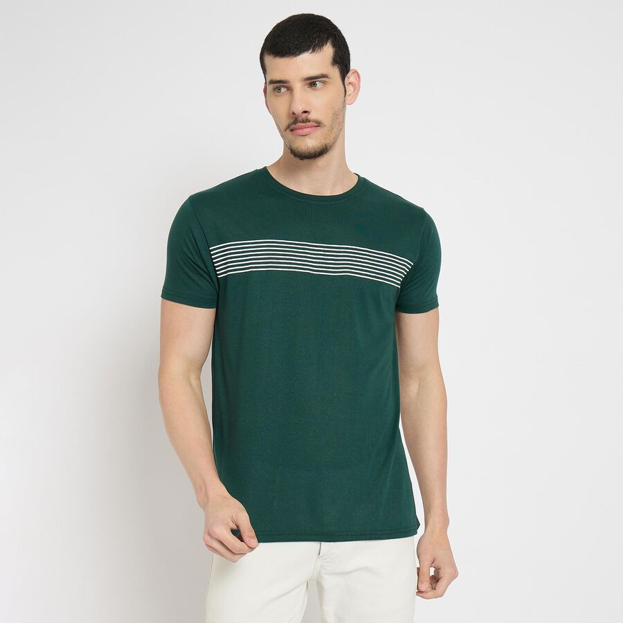 Men's Round Neck Half Sleeves T-Shirt , Dark Green, large