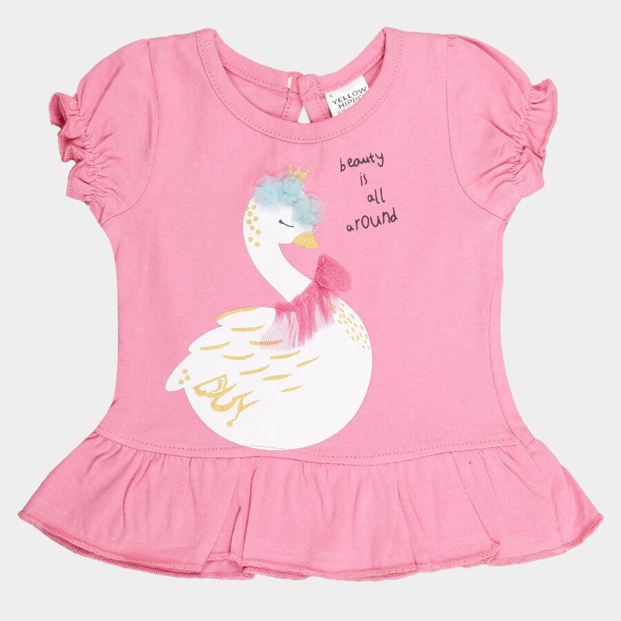 Infants Cotton Round Neck T-Shirt, Pink, large image number null