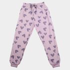 Girls' Lilac Heart Printed Drawstring Pyjama, Lilac, small