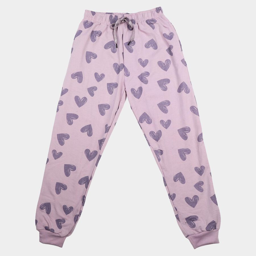 Girls' Lilac Heart Printed Drawstring Pyjama, Lilac, large