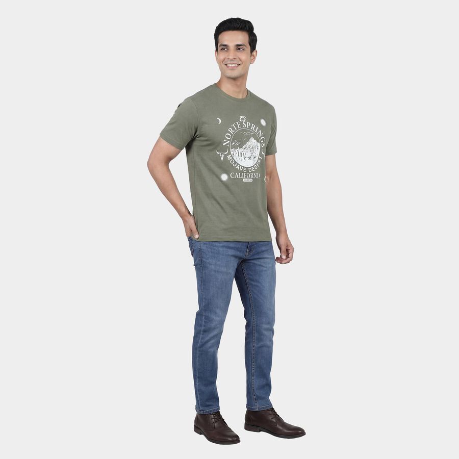 Men's Lime Green Round Neck Casual T-Shirt, Light Green, large