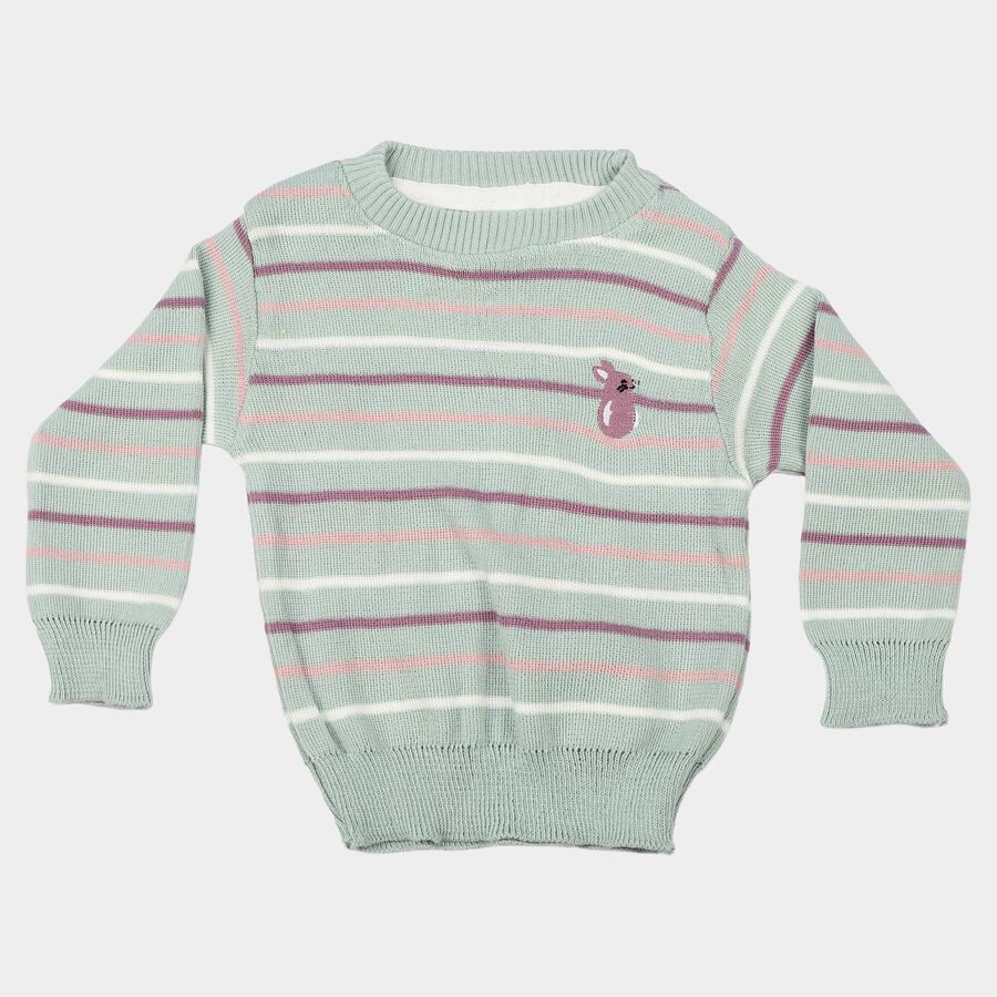 Infants Mint Green Crew Neck Striped Pullover, हल्का हरा, large
