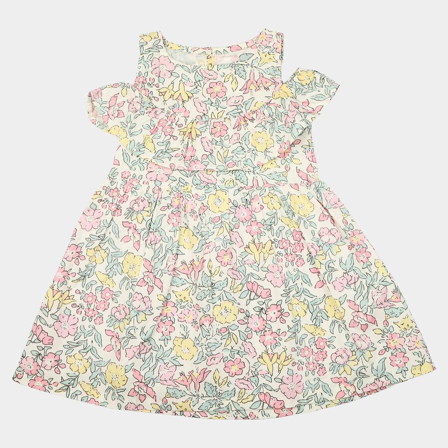 Girls' Off White Floral Printed Fit and Flare Frock, Off White, large