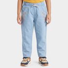 Girls' Light Blue Straight Fit Embroidered Jeans, हल्का नीला, small