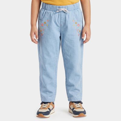 Girls' Light Blue Straight Fit Embroidered Jeans