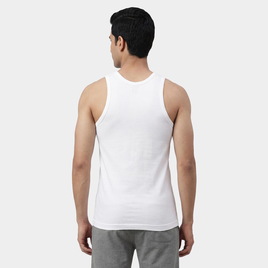 Men's White Cotton Round Neck Classic Vest, सफ़ेद, large