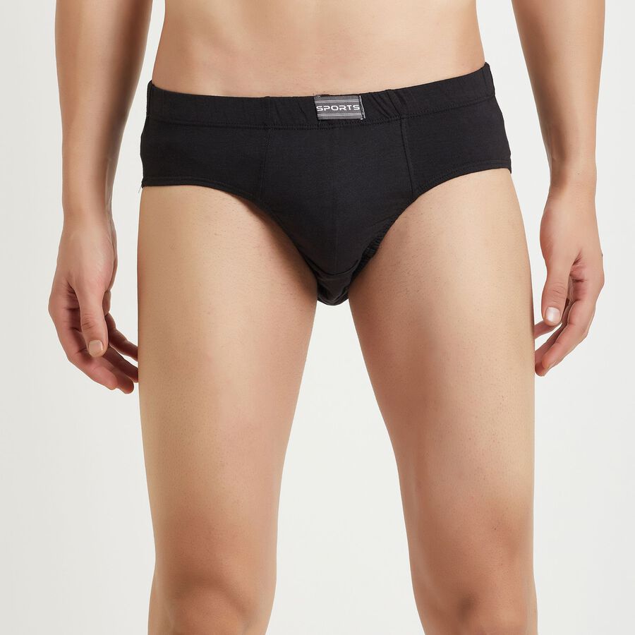Cotton Solid Brief, Black, large