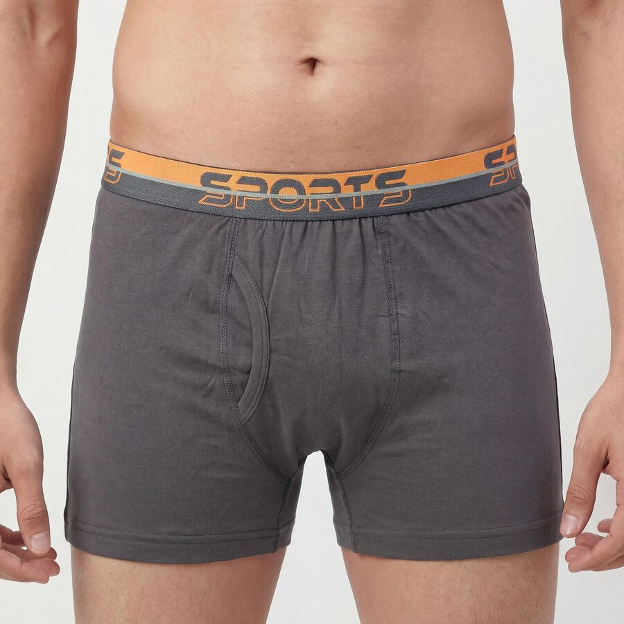 Men's Grey Regular Fit Cotton Trunks, Dark Grey, large