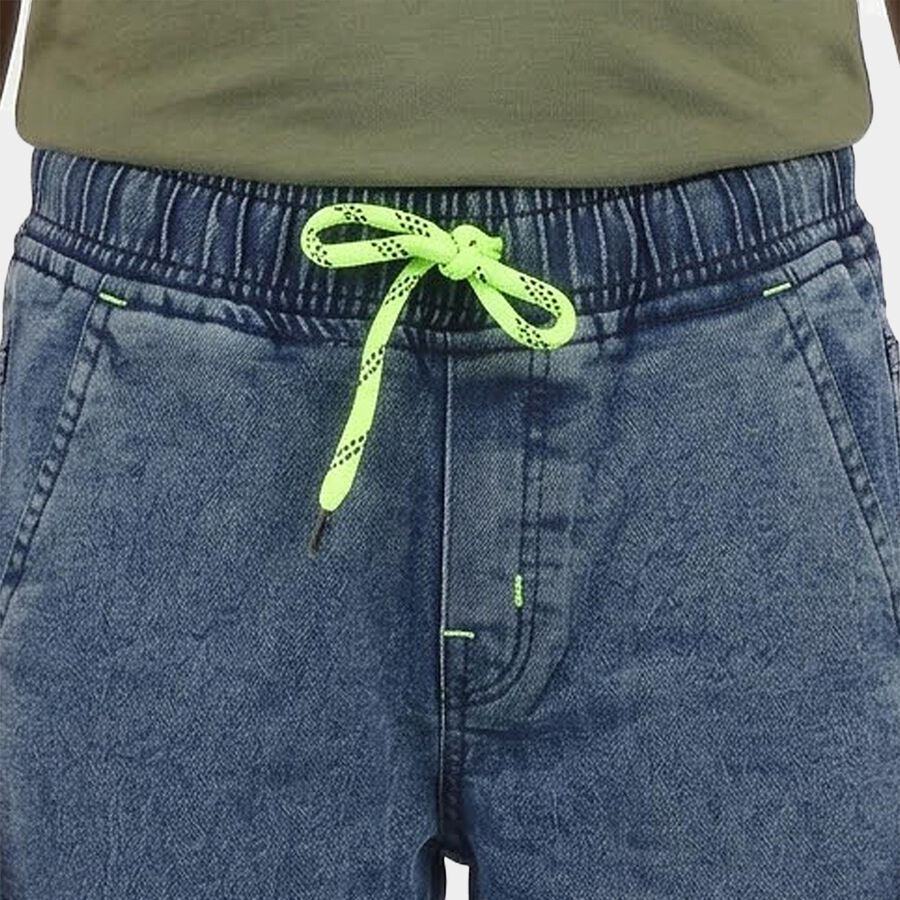 Boys Blue Cargo Jogger Fit Washed Jeans, मध्यम नीला, large
