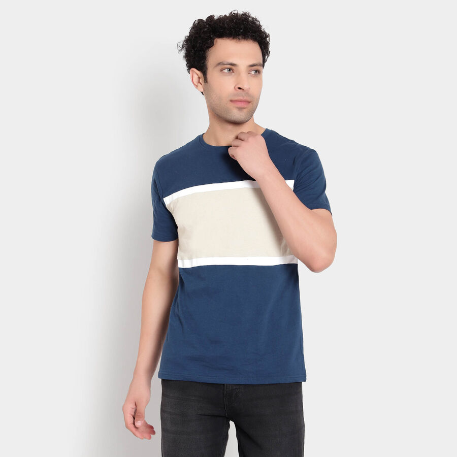 Cotton Round Neck T-Shirt, Navy Blue, large image number null