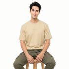 Men's Beige Round Neck Graphic Print Regular T-Shirt, Beige, small