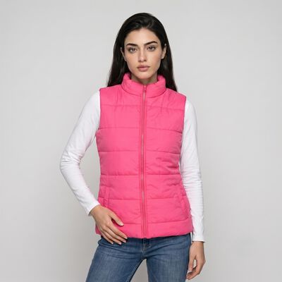 Women's Fuchsia Stand Collar Puffer Jacket