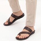 Men's Brown Strappy Slip-On Sandals, Brown, small
