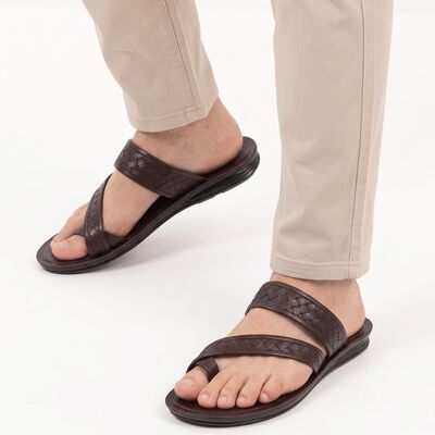 Men's Brown Strappy Slip-On Sandals