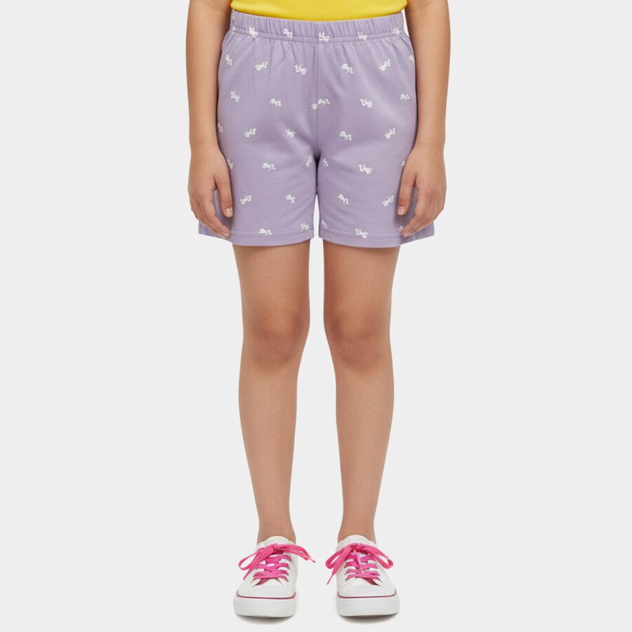 Girls' Purple Printed Elastic Waist Shorts, Lilac, large