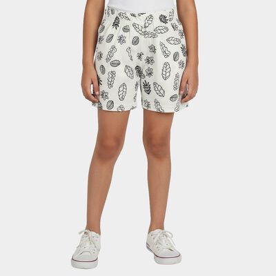 Girls' Off White Regular Fit Printed Shorts