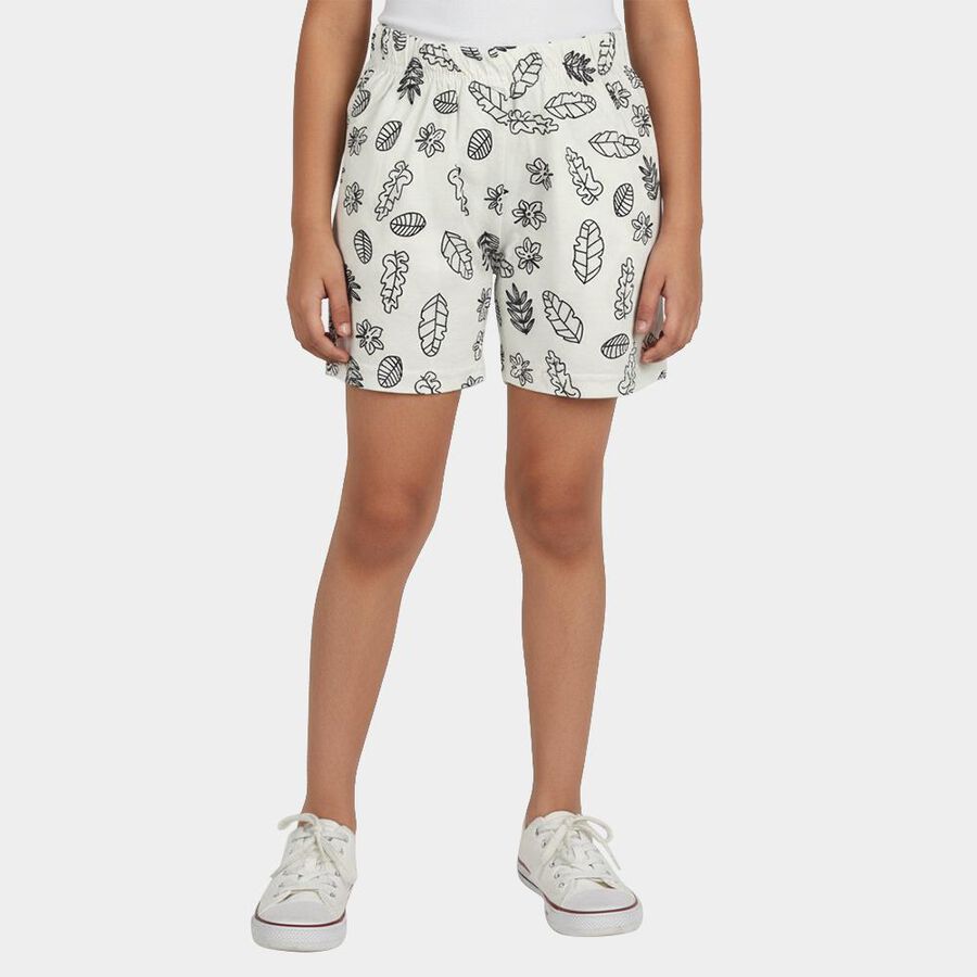 Girls' Off White Regular Fit Printed Shorts, ऑफ व्हाइट, large