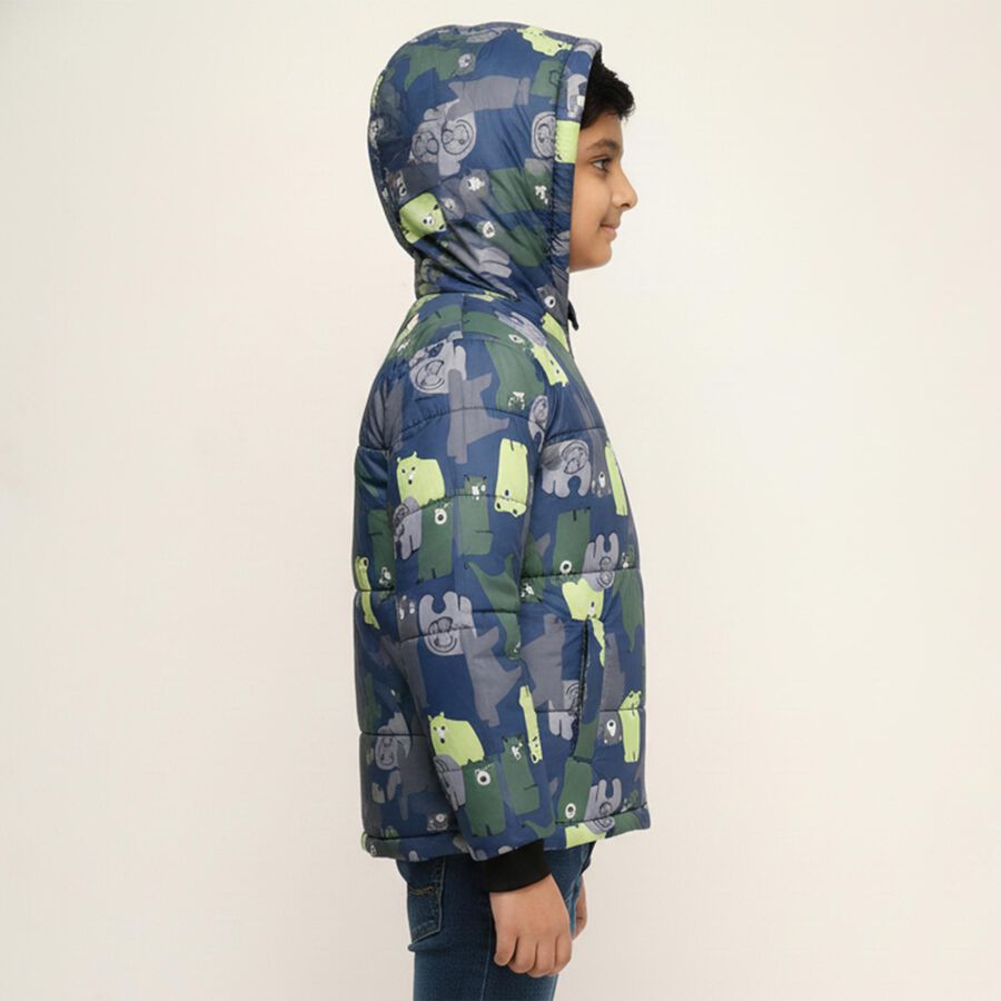 Boys Navy Hooded Casual Jacket, Light Blue, large image number null