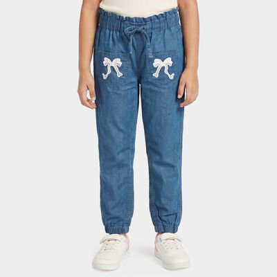 Girls Blue Jogger Fit Lace Applique Jeans