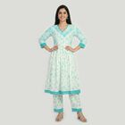 Women's Light Blue V-Neck Floral Printed Kurta, Light Blue, small