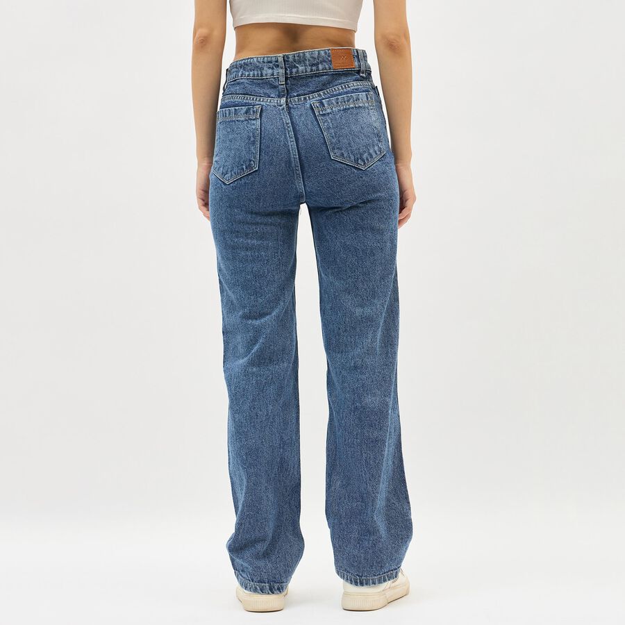 Women's Stonewashed Blue High-Waist Straight Fit Jeans, मध्यम नीला, large image number null