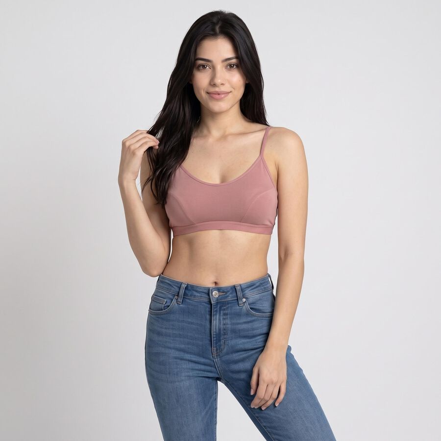 Women's Brown Cotton Blend Scoop Neck Bralette Bra, भूरा, large