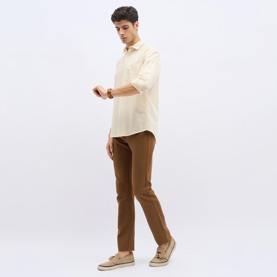 Men's Rich Eggshell White Cotton Classic Collar Casual Shirt, ऑफ व्हाइट, large